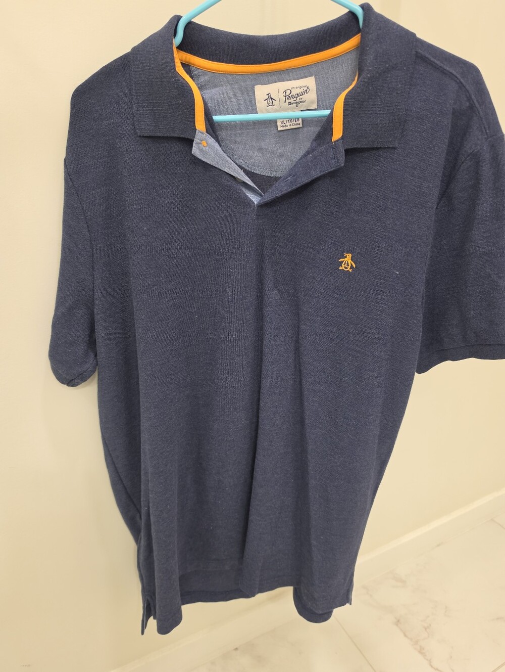 Original Penguin Polo Shirt Men's XL Navy With Orange Short Sleeve Classic Fit